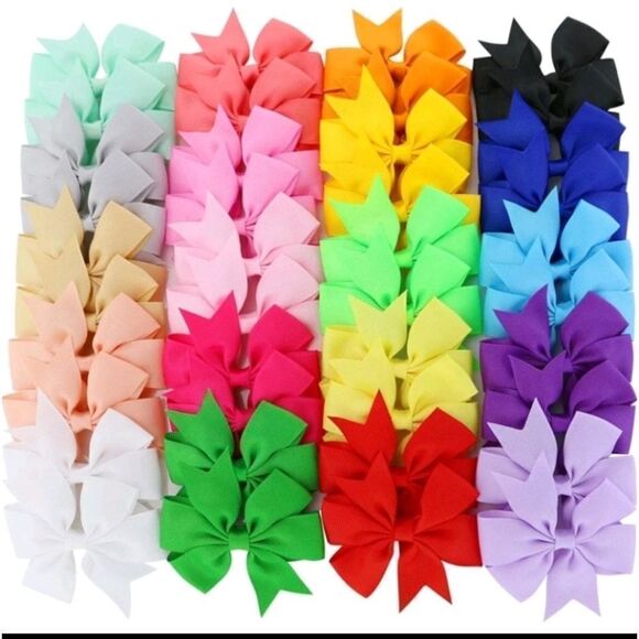 40 Color Pieces Hair Bows Clips Girls Pigtail Bows - Picture 1 of 3